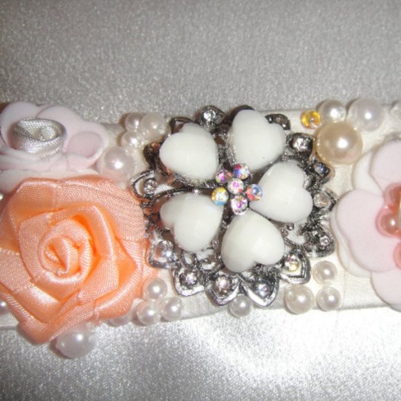 Bridal Wedding Sash Belt White-Salmon-Ivory New main image 8